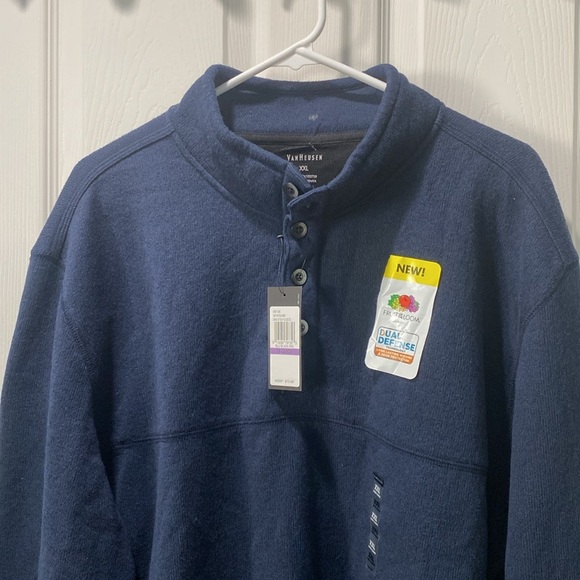 Van Heusen Men's l Pullover 1/4 Button Sweater Long Sleeve blue -Black Size XXL - Picture 2 of 6